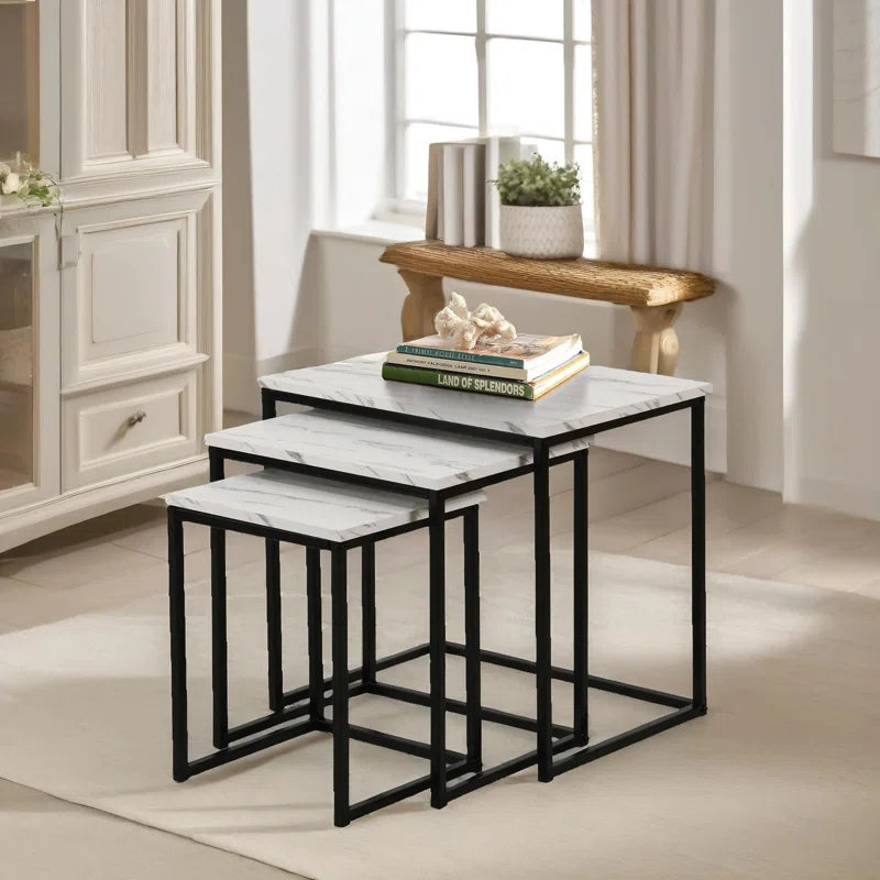 Severo 3-Piece Nesting Tables Marble Effect Living Room Furniture