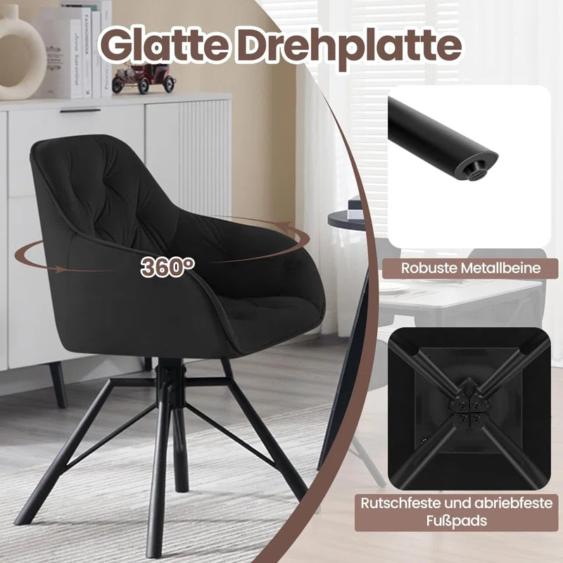 Dining Chair Swiveling, 1X Swivel Chair with Armrests, Dining Chair, Kitchen Chair, Upholstered Chair, Armchair, for Dining Room, Kitchen, Living Room, with Metal Legs, Velvet Cover, Cream