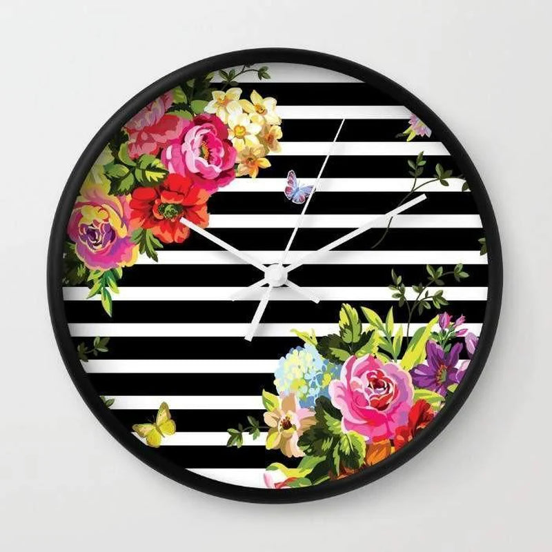 Stripes Floral Wall Clock