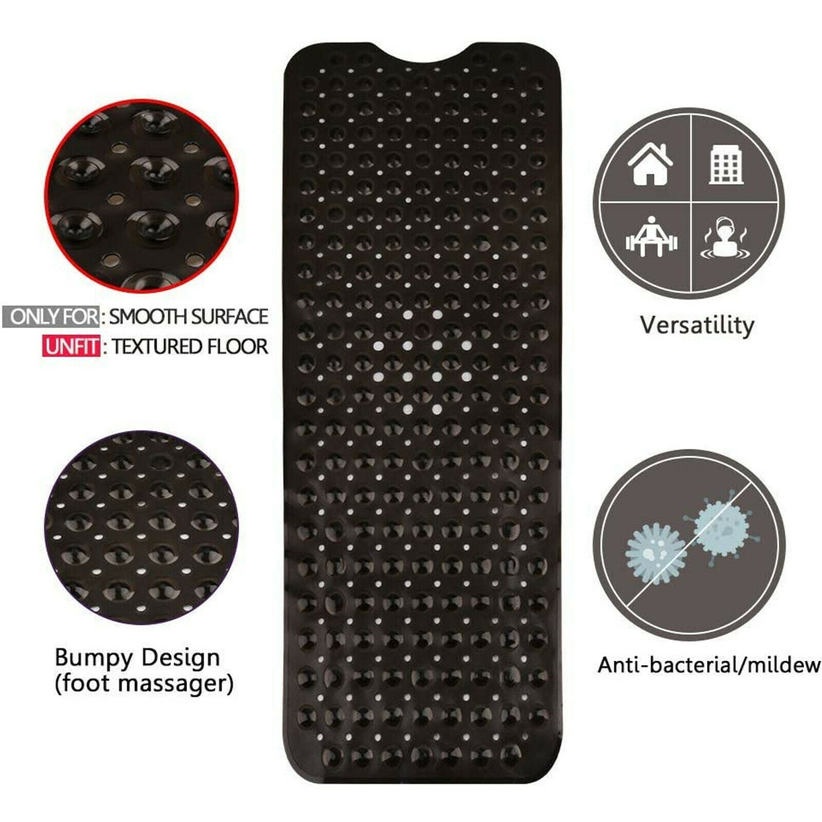 EXTRA LARGE NON-SLIP BATH MAT BATHTUB BATHROOM SHOWER MAT RUBBER STRONG SUCTION
