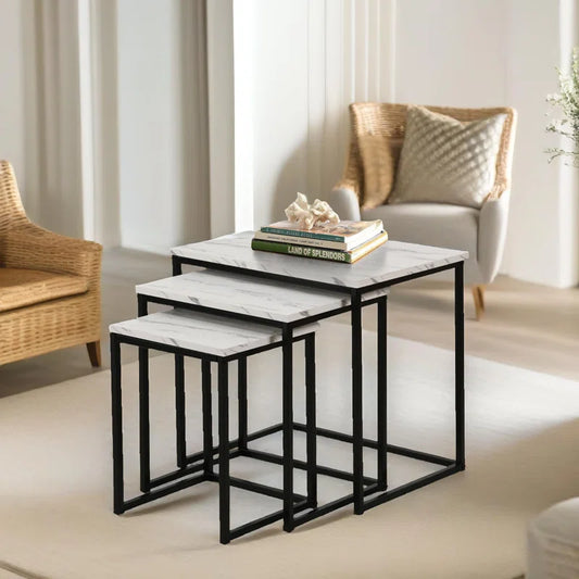 Severo 3-Piece Nesting Tables Marble Effect Living Room Furniture