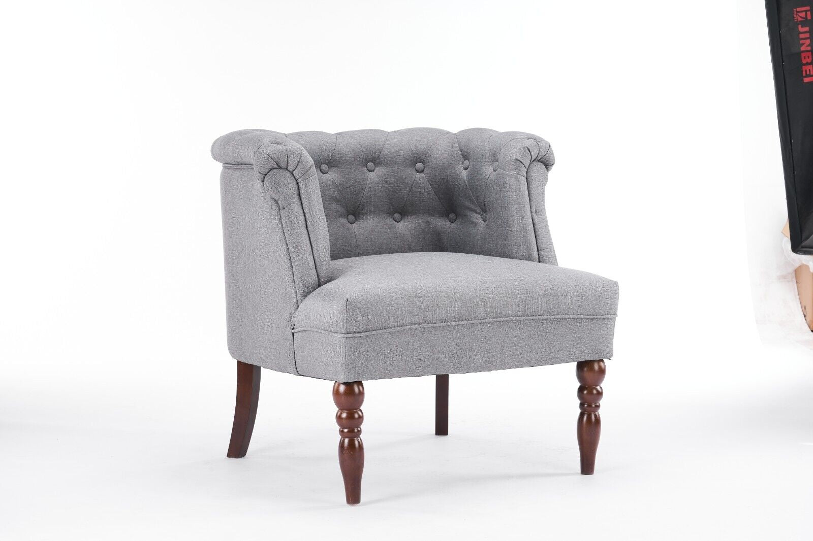 Durable Grey Linen Tub Barrel/Dining Armchair - Stylish Padded Chair for Bedroom