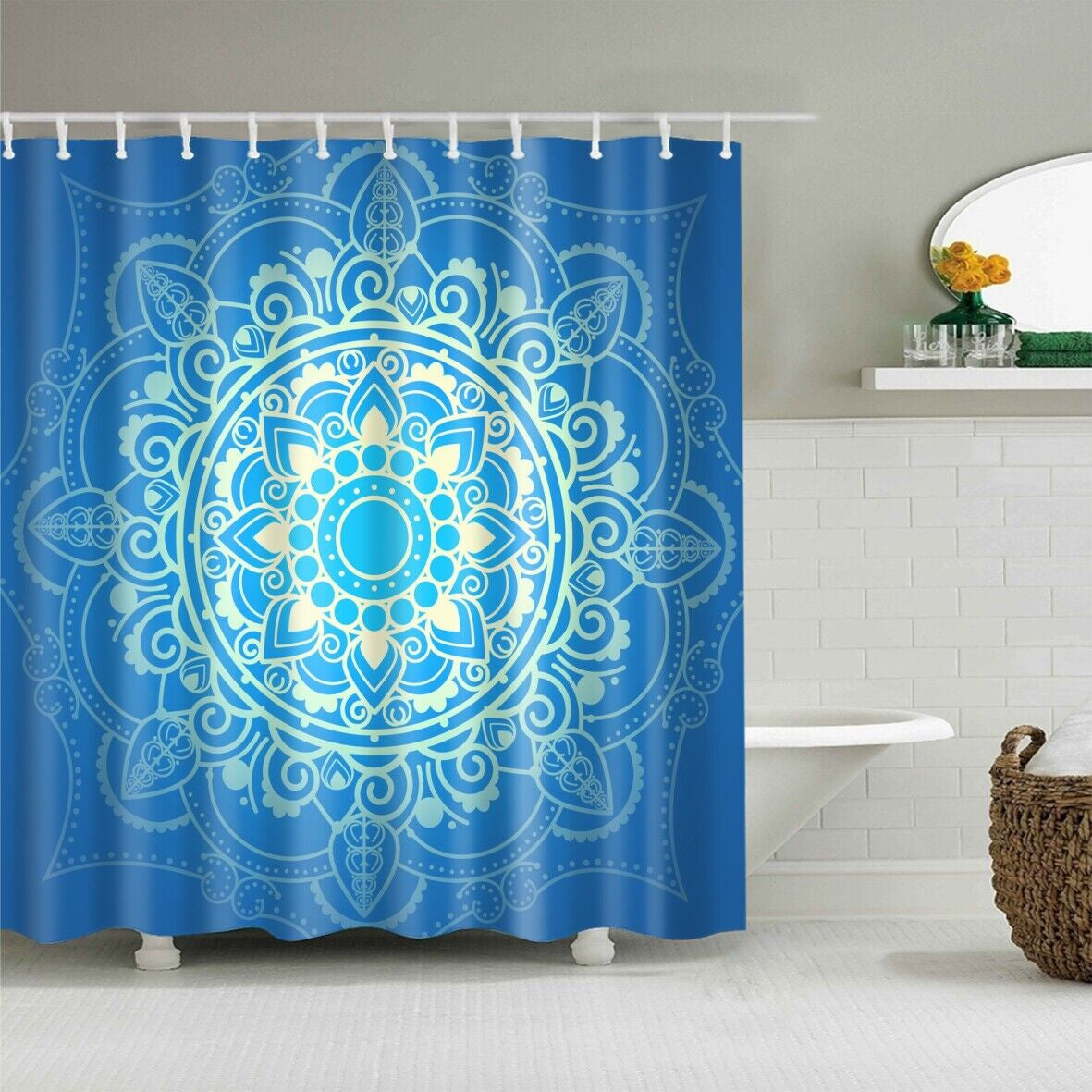Mandala Shower Curtain Durable Polyester Fabric Waterproof Bathroom Curtains