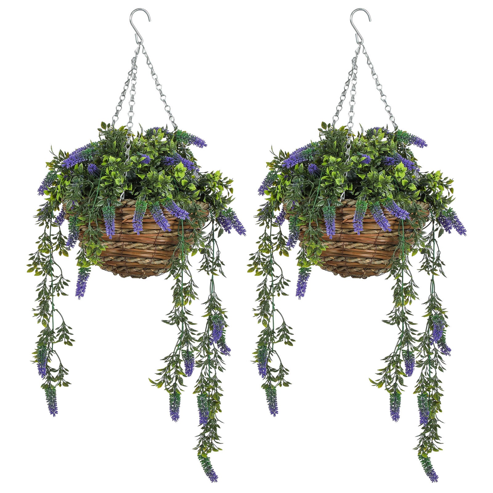 HOMCOM Set of 2 Artificial Plants, Lavender Flowers in Basket, Purple