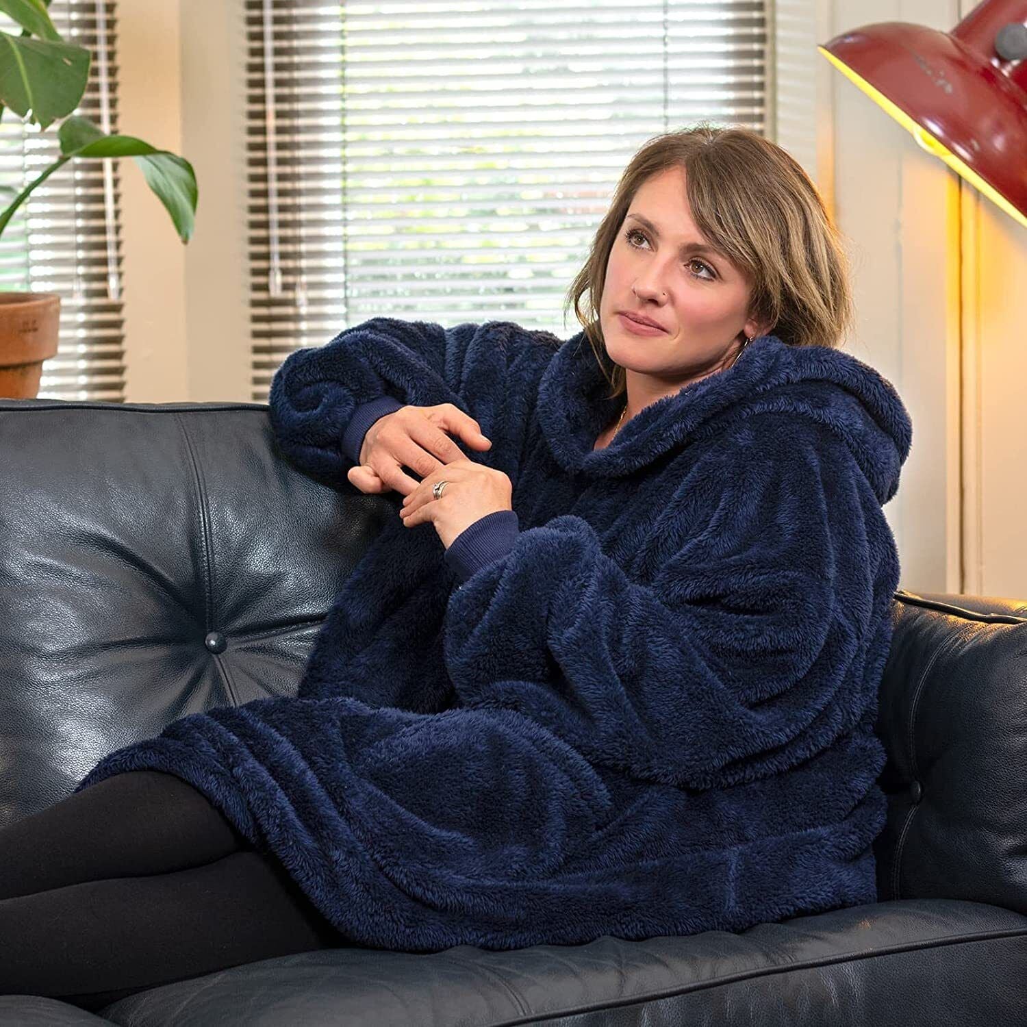 Snugrug Oversized Long Hooded Adult Sherpa Big Fleece Blanket Hoodie Sweatshirt