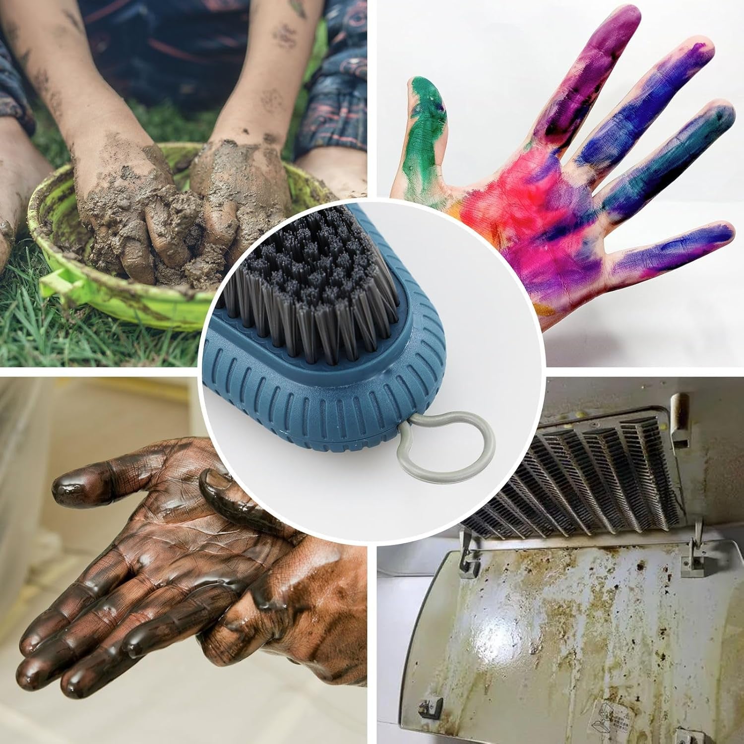 2PCS Heavy Duty Nail Brush for Cleaning Nails, Nail Duster Brushes for Cleaning Fingernails Hard Bristle Nail Hand Scrub Brush Fingernail Scrub Brush Toes, Attached 2Pcs Adhesive Hooks