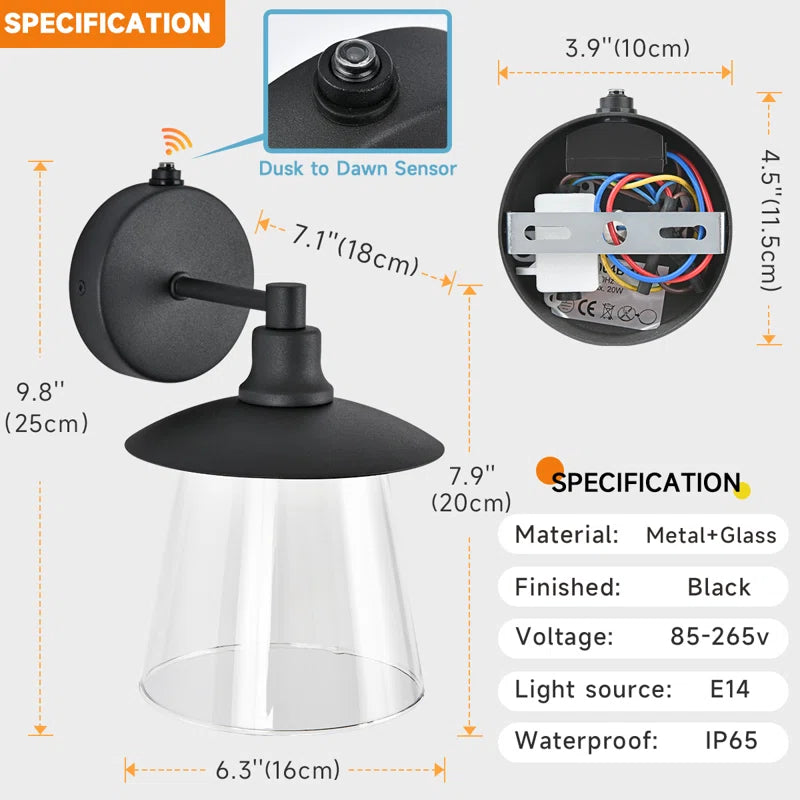 Seerat Matte Black 20Cm H Outdoor Barn Light with Dusk to Dawn