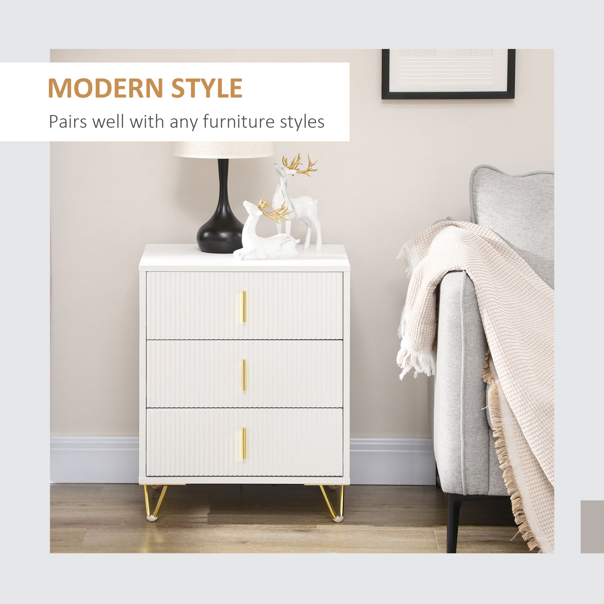 Small Chest of Drawers, Dresser with Handles Living Room White