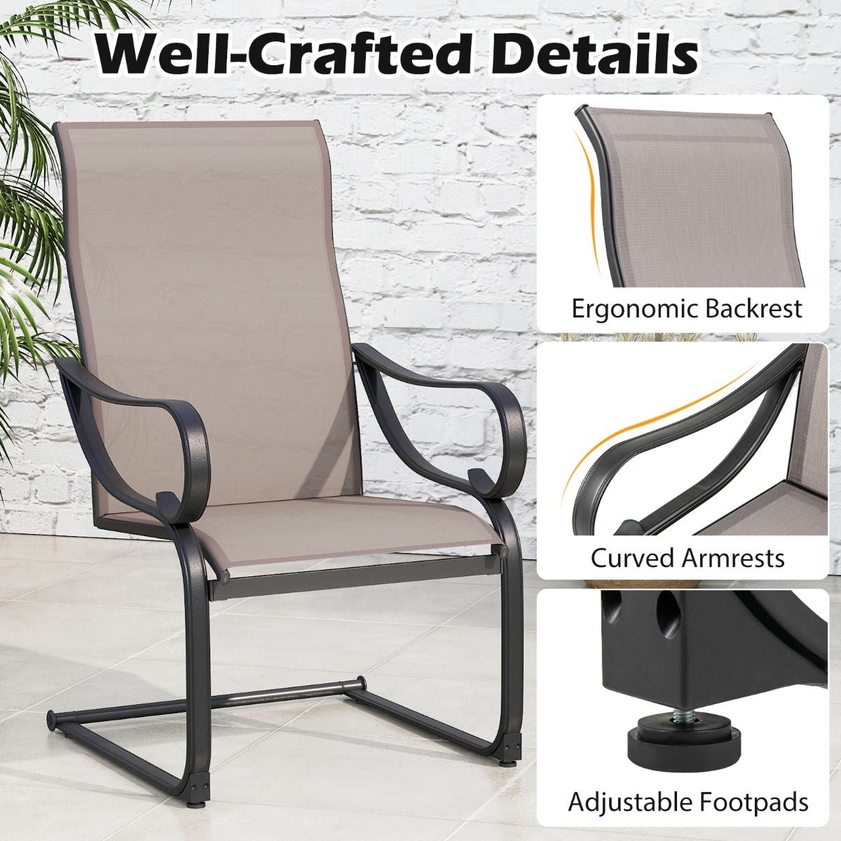 Patio Outdoor C-Spring Dining High-Back Chairs Set of 2