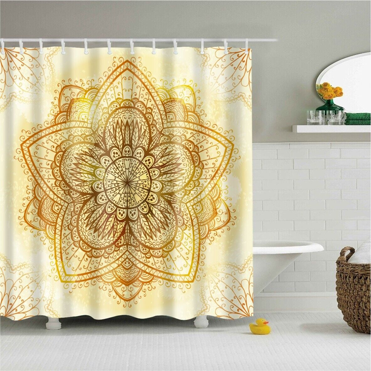 Mandala Shower Curtain Durable Polyester Fabric Waterproof Bathroom Curtains
