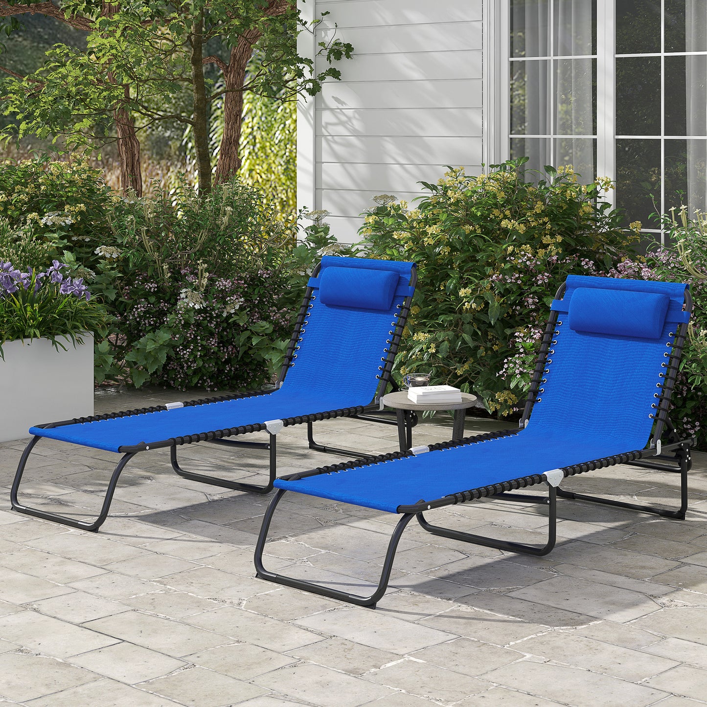 2 Pcs Beach Chaise Lounge 4 Adjustable Positions Sleeping Bed