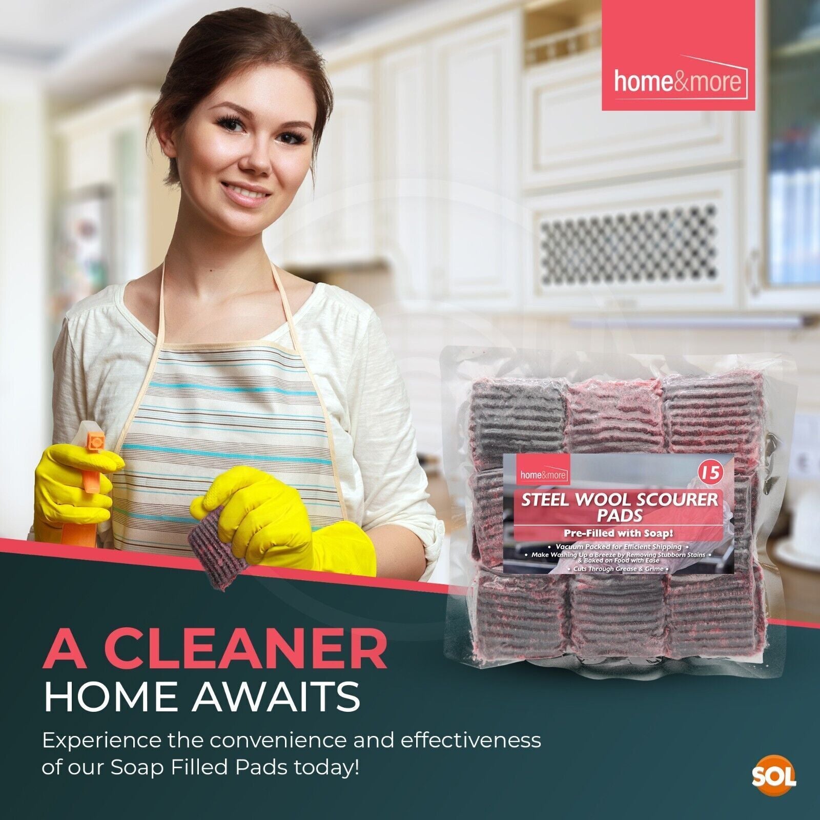 15-120 Soap Filled Pads Sponge Scourer Steel Wool for Household Kitchen Cleaning