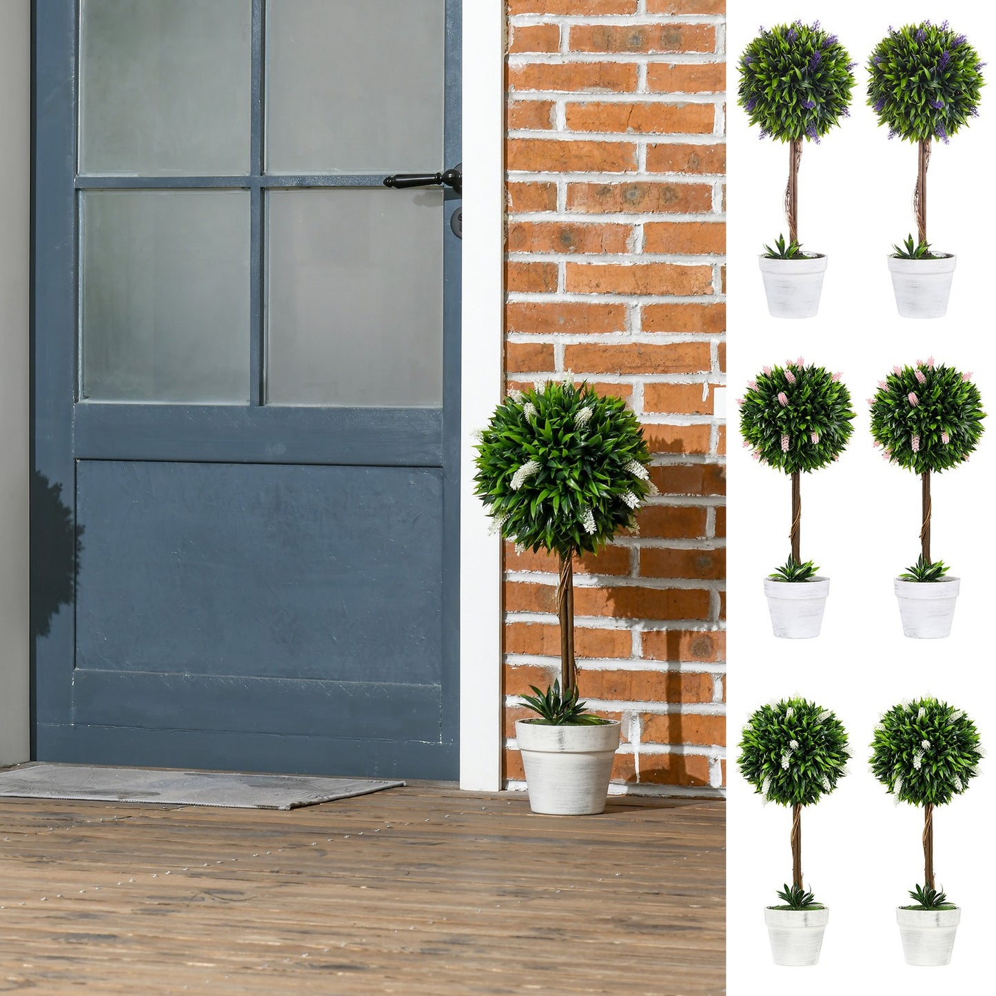 Set of 2 Decorative Artificial Plants Ball Trees with Flower