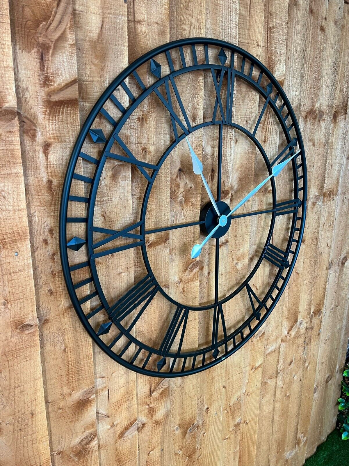 WALL CLOCK ROMAN LARGE INDOOR NUMERALS GIANT OPEN FACE METAL BLACK 80CM Garden