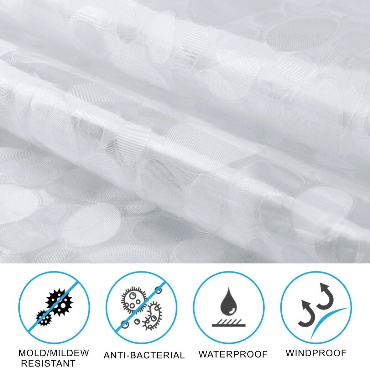 3D Design Modern PEVA Shower Curtain Bathroom Waterproof with Hooks 180Cmx180Cm