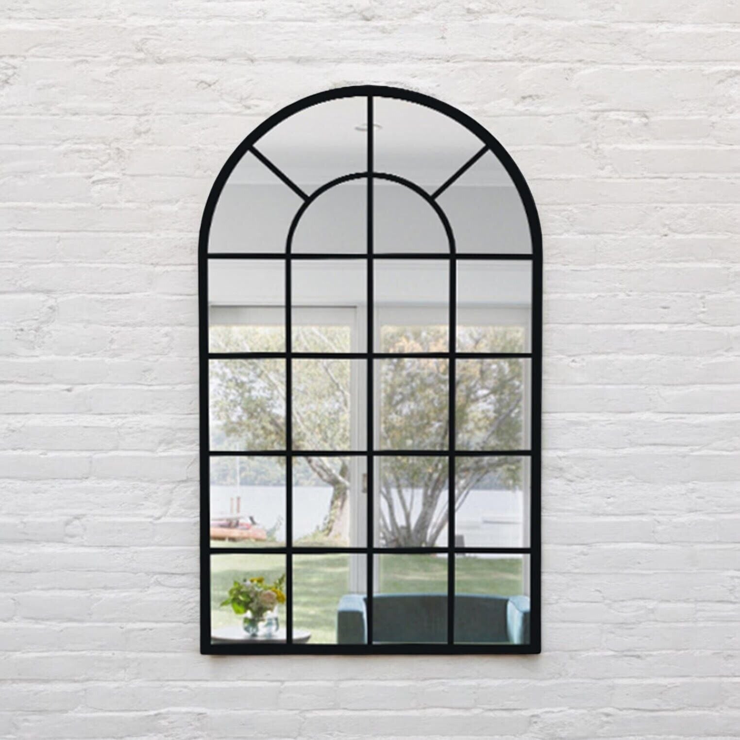Framed Arched Mirror Wall Mounted Cast Iron Large Mirror Indoor Outdoor Garden
