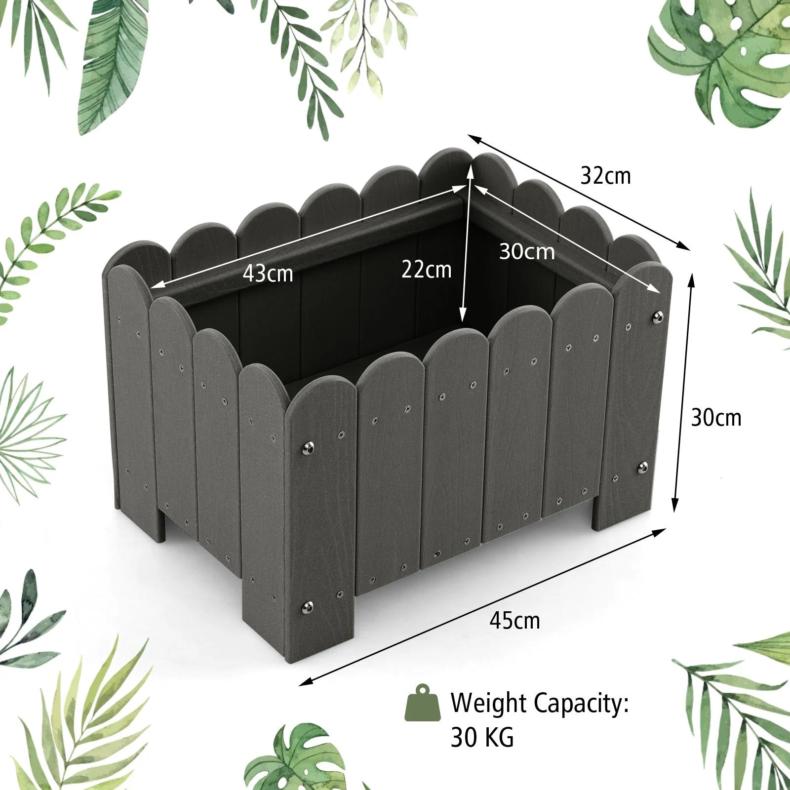 2 Pack Rectangular Planter Box HDPE Flower Pot with Drainage Gaps
