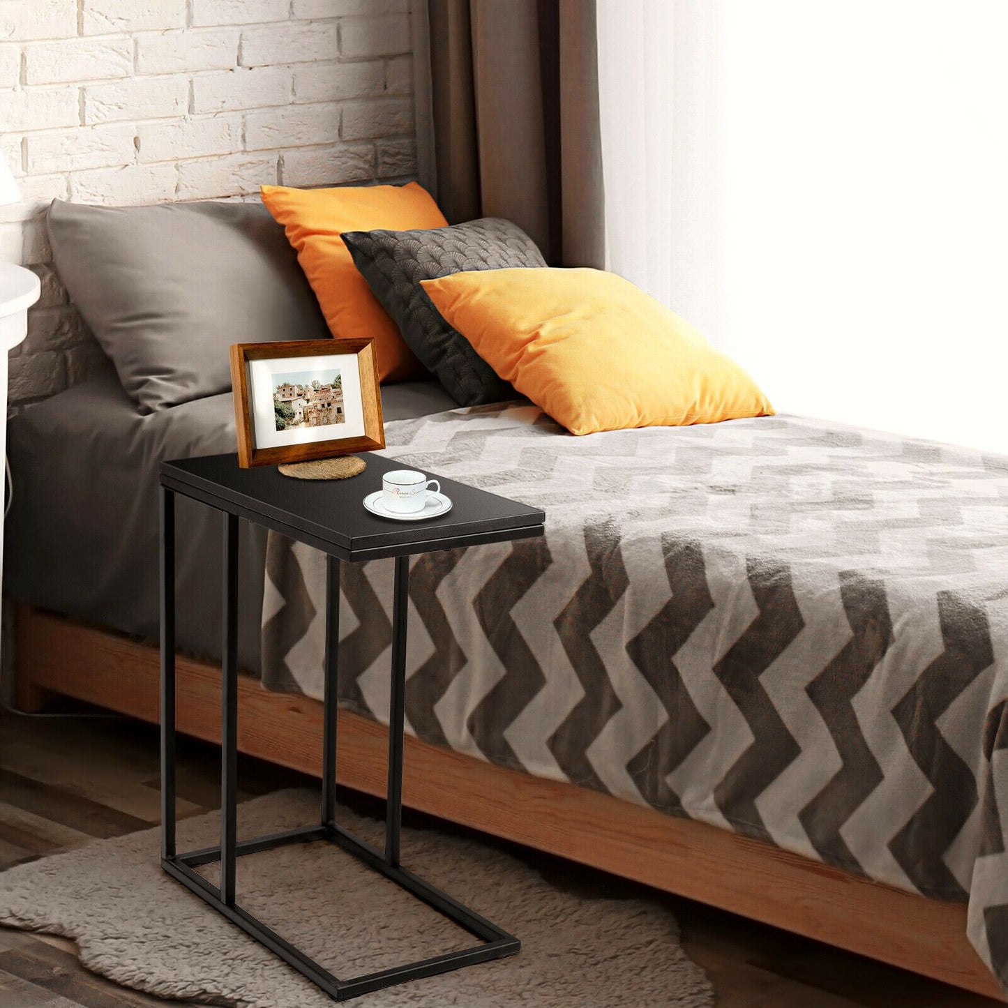 Industrial Sofa Side Table with C-Shaped Style for Living Room