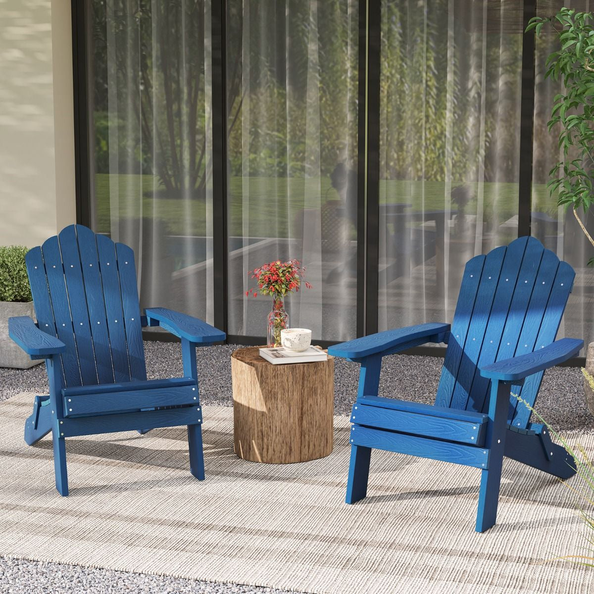 Folding Adirondack Chair with Wide Armrests and Inclined Backrest