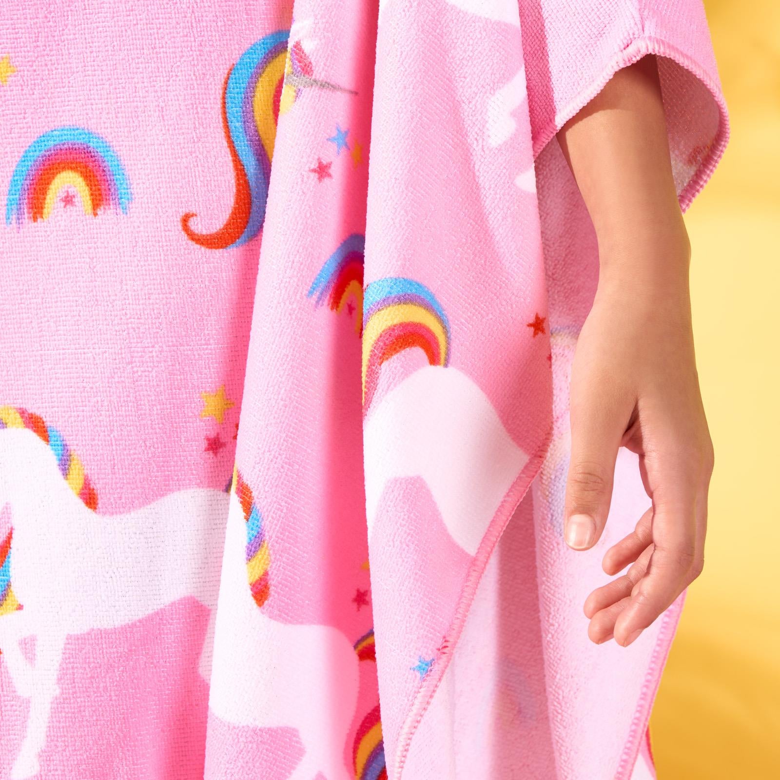 Kids Poncho Beach Towel Hooded Quick Dry Microfibre Holiday Swimming Absorbent