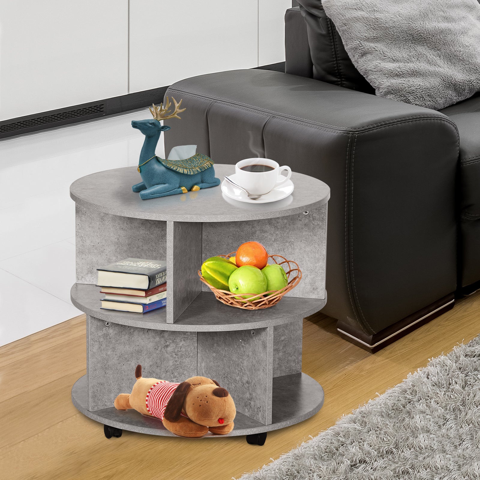 3 Tier round Coffee Table with Storage Shelves for Living Room