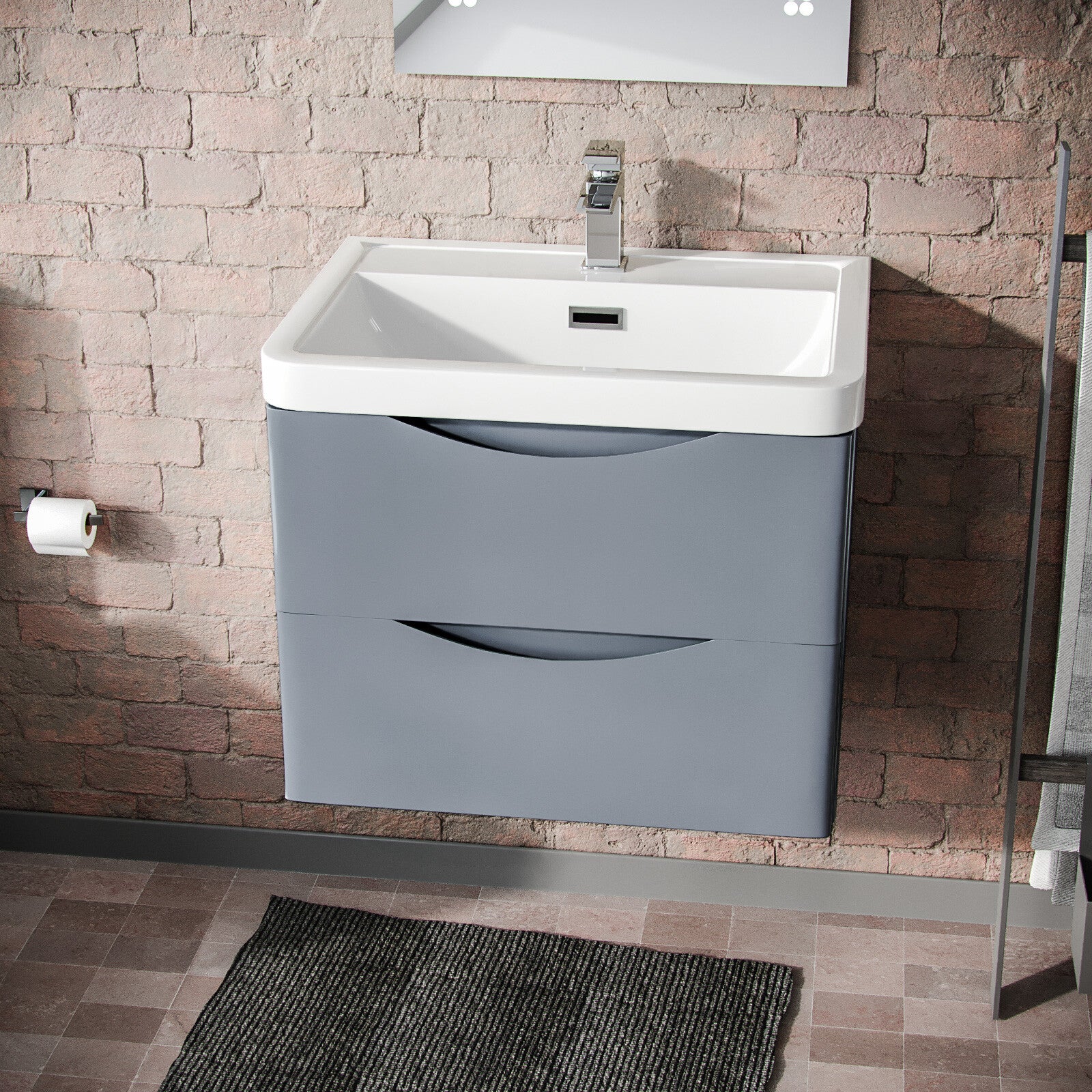 Merton Grey Basin Wall Hung Vanity Cabinet & Rimless Close Coupled Toilet