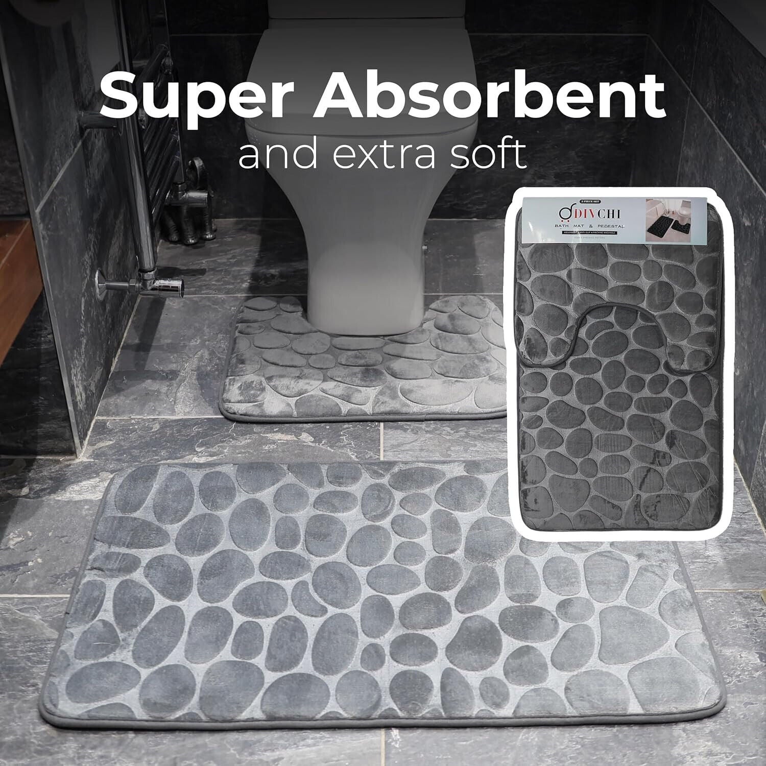 2 PCS Bathroom NON SLIP BATH MAT MEMORY FOAM ULTRA SOFT TOILET BATHROOM RUGS