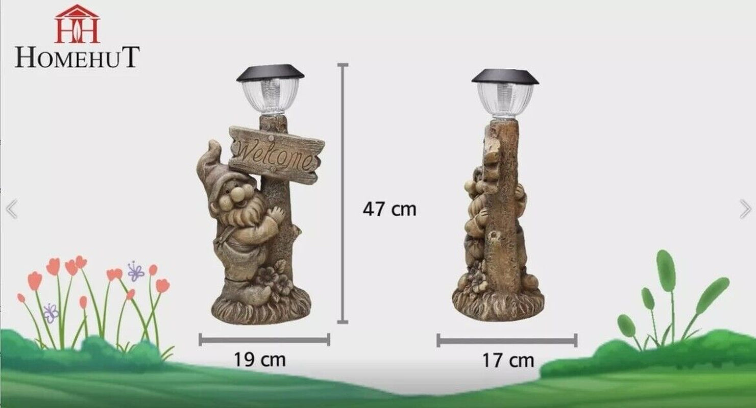 Garden Ornaments Solar Powered Gnome Welcome Lamp Decor