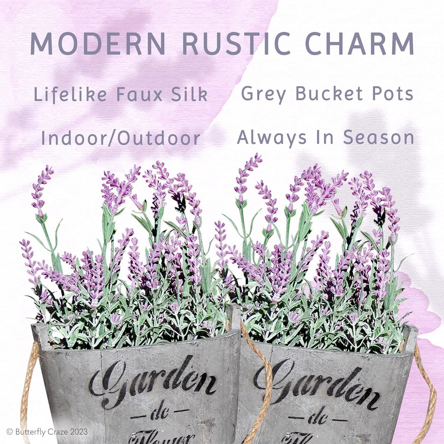 Artificial Lavender Flowers in Bundles Fake Silk Faux Lavender Plant Wooden Pots