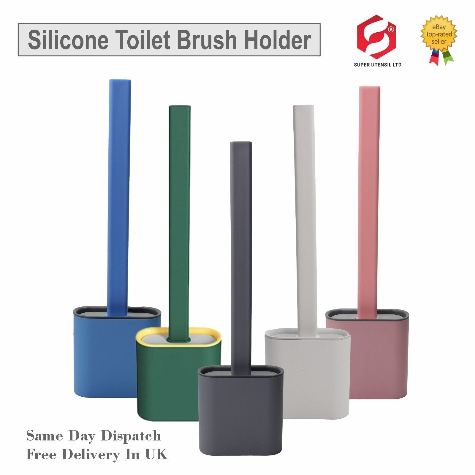 Toilet Brush & Toilet Brush Holdersilicone Soft TPR Cleaning Brush Full Set 2PK