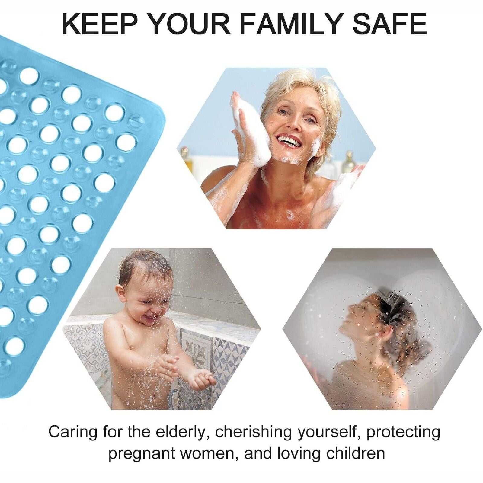 BATH SHOWER MAT NON SLIP PVC BATHROOM RUBBER MATS anti SLIP SUCTION 43 X 43 Cm