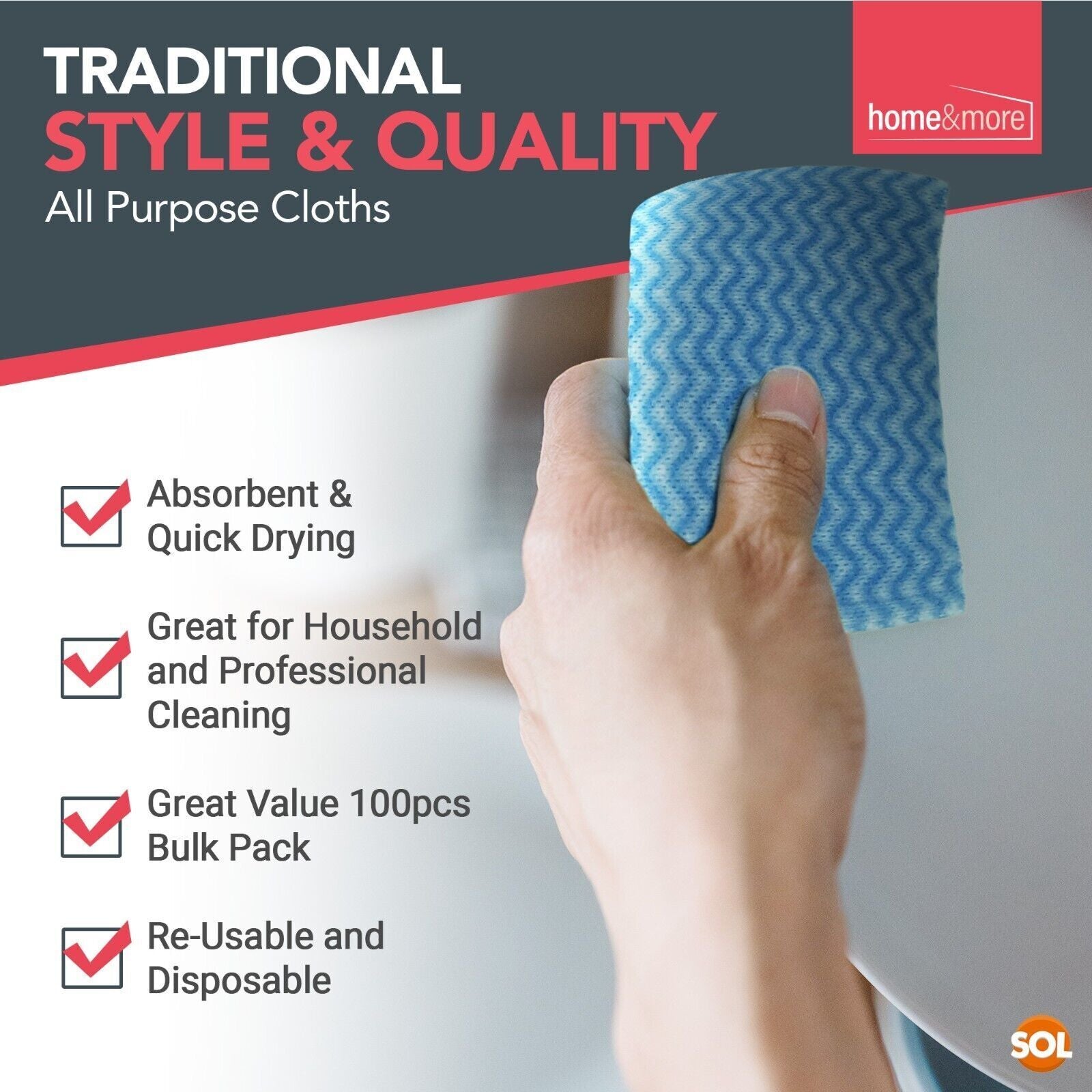 200-1200Pk All Purpose Cleaning Cloths | Blue Home Kitchen Hygienic Wipes J Type