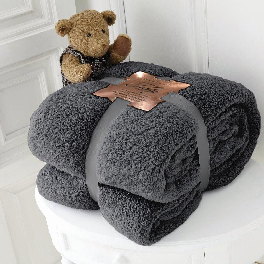TEDDY BEAR FLEECE THROW over BED LARGE BEDSPREAD SOFT CUDDLY WARM SOFA BLANKET