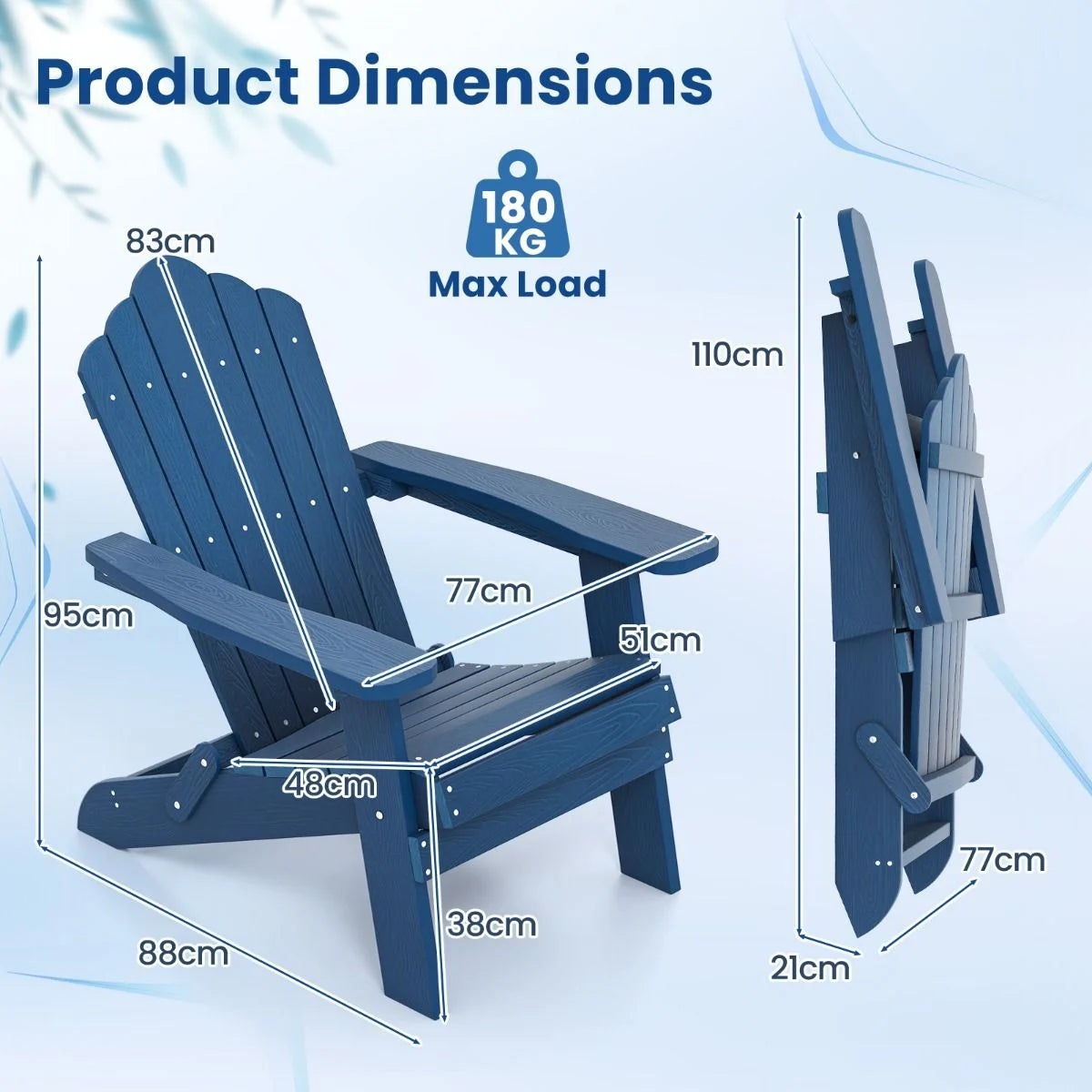 Folding Adirondack Chair with Wide Armrests and Inclined Backrest