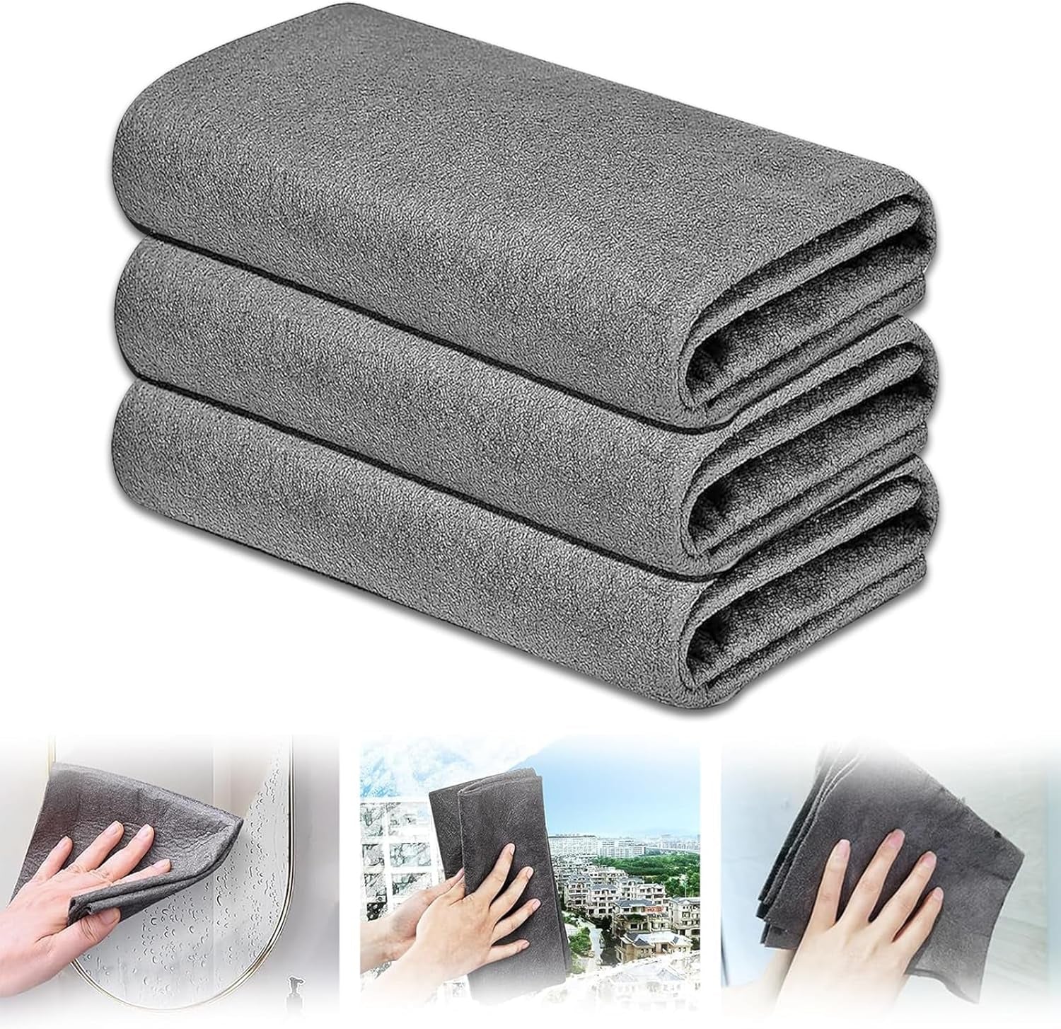 Magic Cleaning Cloths for Glass 3Pcs,Reusable Glass Cleaning Rag Super Soft Premium Streak Free Washable Cloth Duster for Home,Kitchen,Cars Glass Window