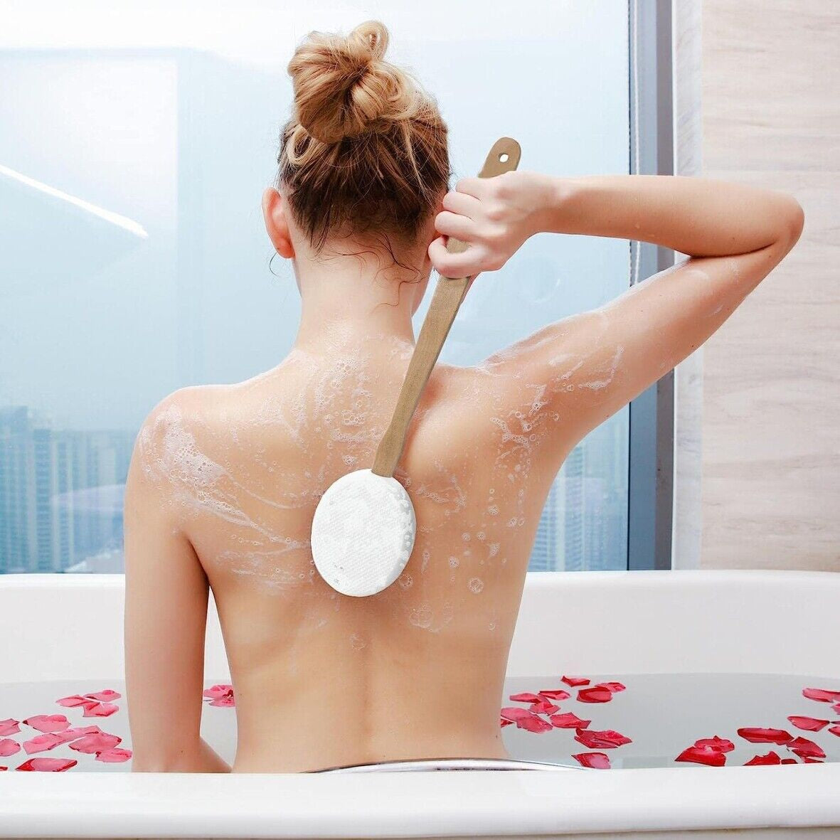 Long Handle Cream Lotion Applicator Body Massager Scrubber SPA Bath Shower Brush