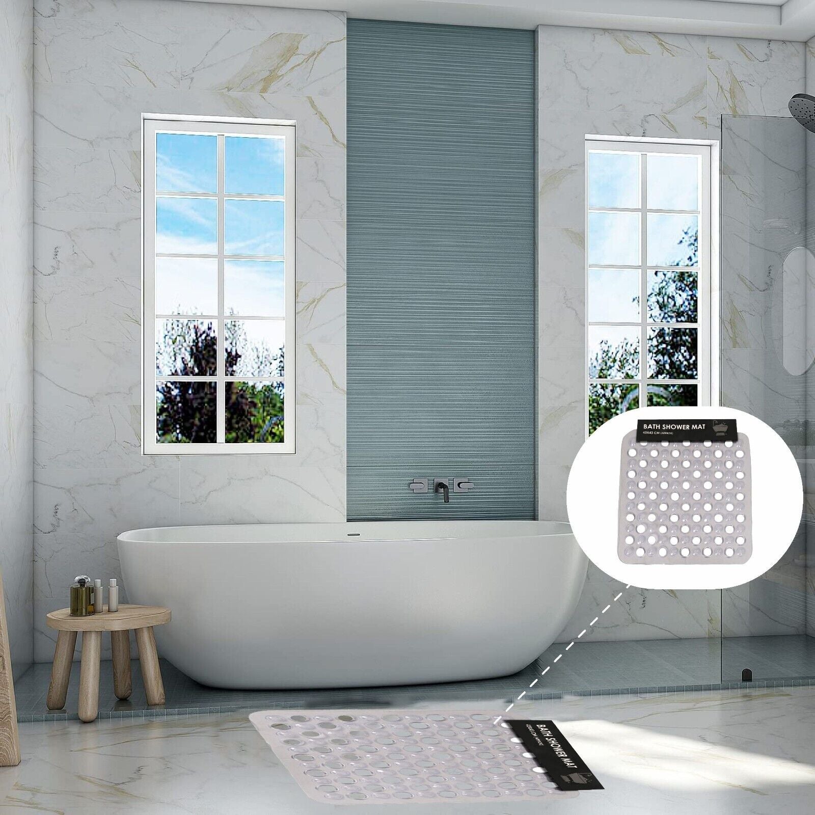 BATH SHOWER MAT NON SLIP PVC BATHROOM RUBBER MATS anti SLIP SUCTION 43 X 43 Cm