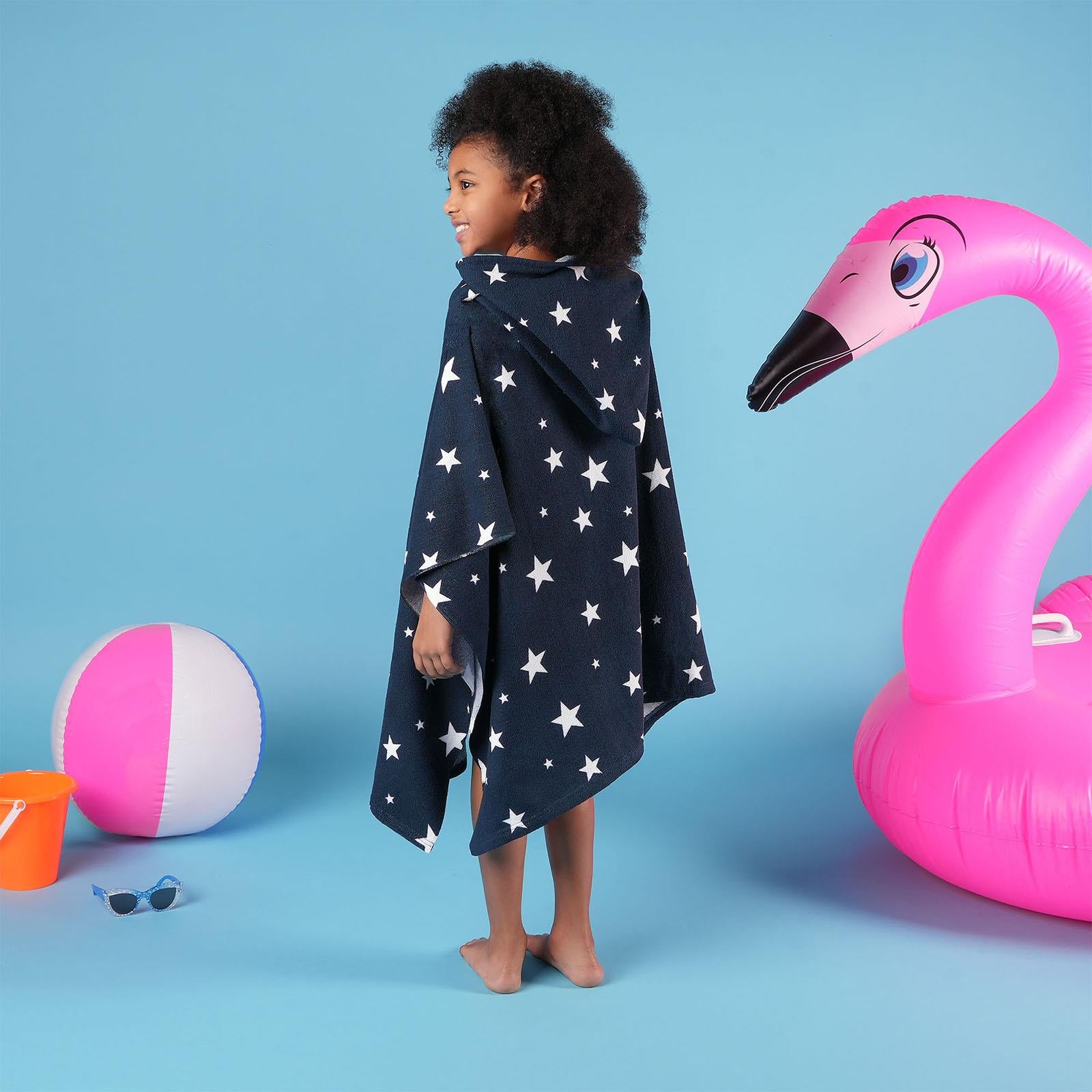 Kids Poncho Beach Towel Hooded Quick Dry Microfibre Holiday Swimming Absorbent