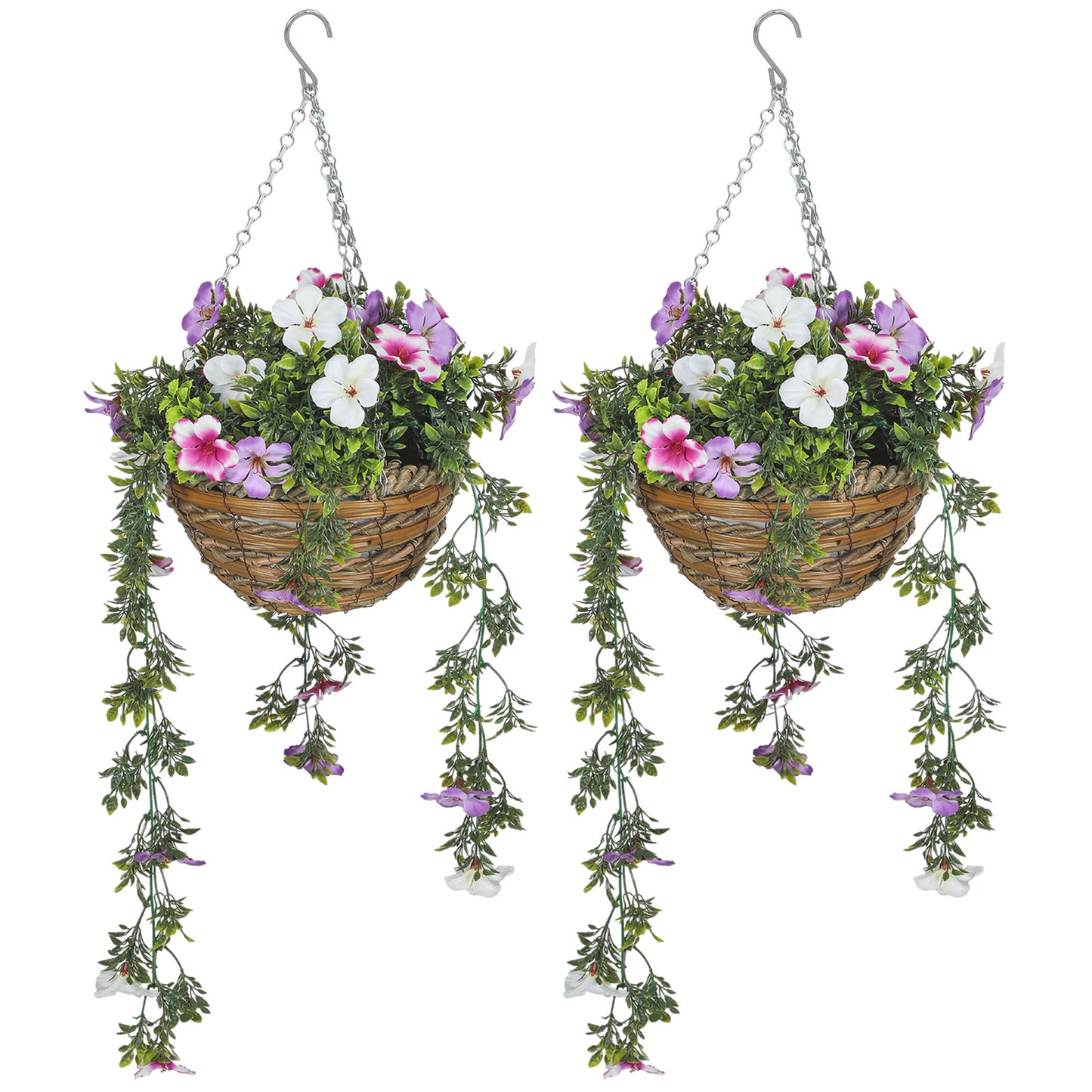 HOMCOM Set of 2 Artificial Plants, Azalea Flowers in Basket
