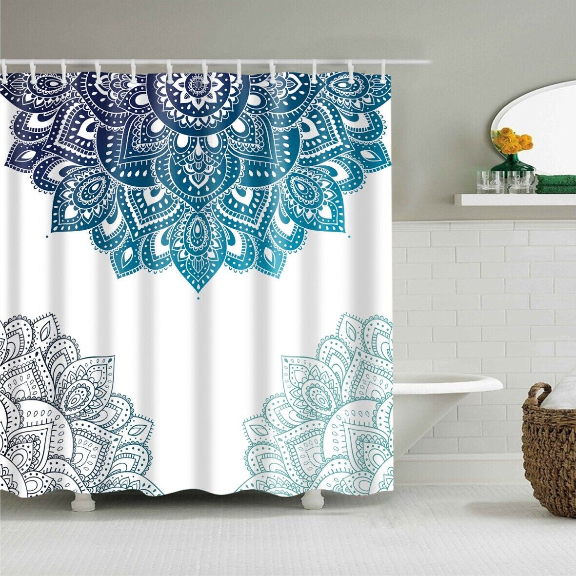 Mandala Shower Curtain Durable Polyester Fabric Waterproof Bathroom Curtains