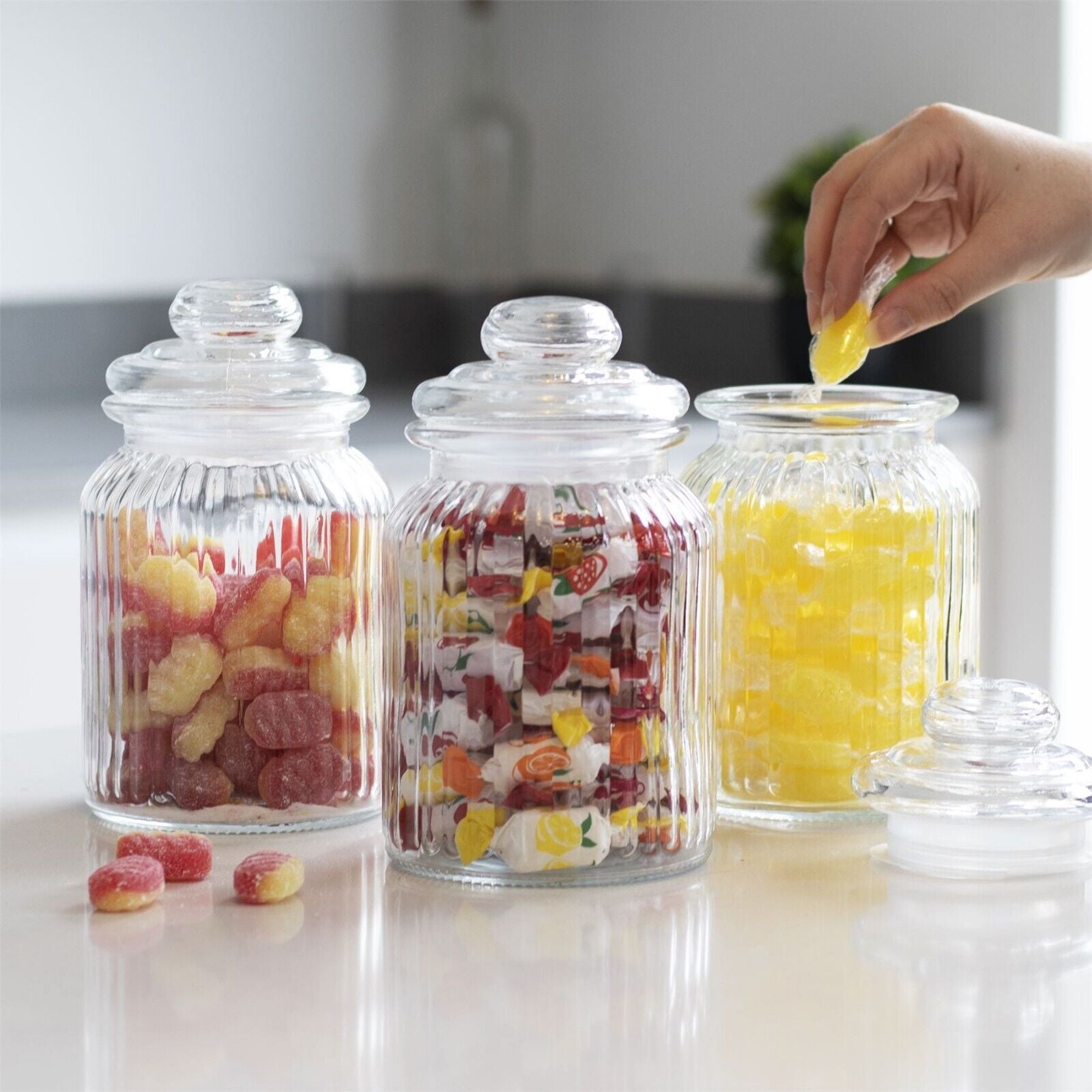 Vintage Airtight Glass Jars 990Ml - Set of 3 Traditional Sweet Jar Storage | M&W