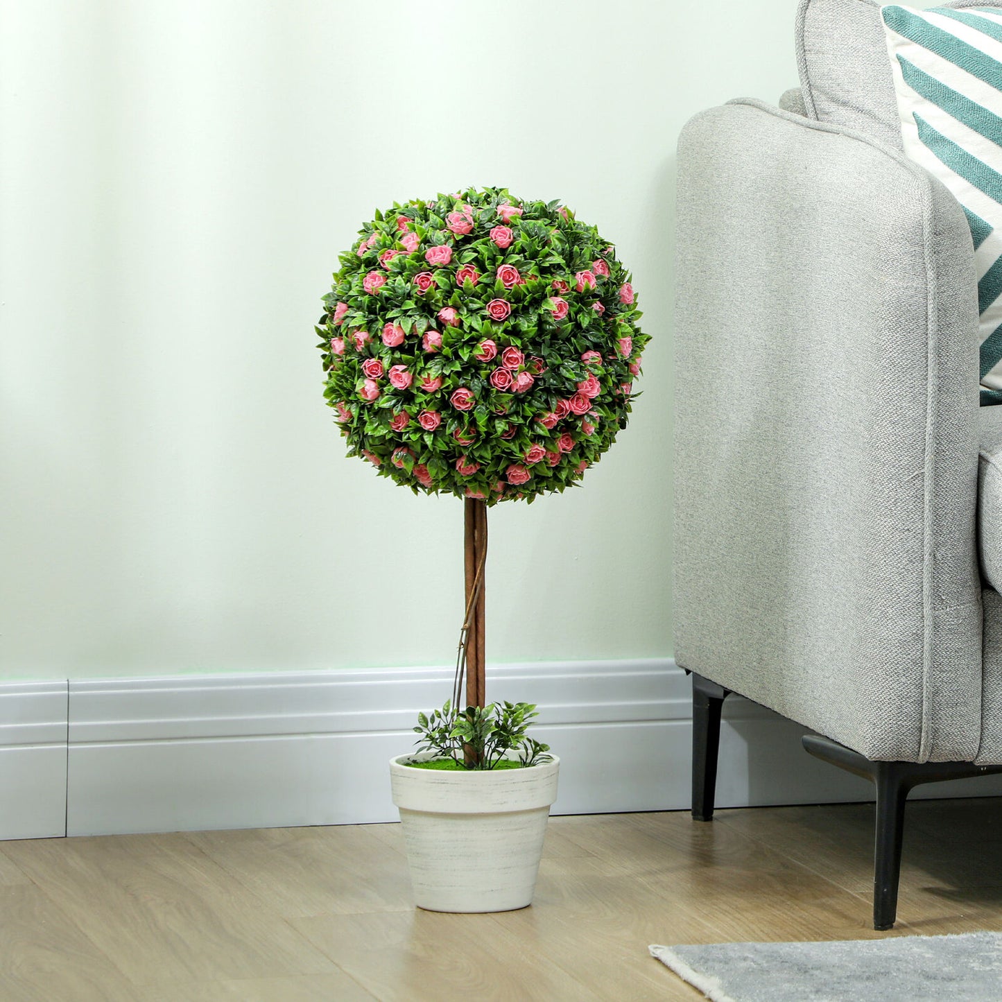 HOMCOM Set of 2 Artificial Plants with Rose Flower in Pot, 60Cm, Pink