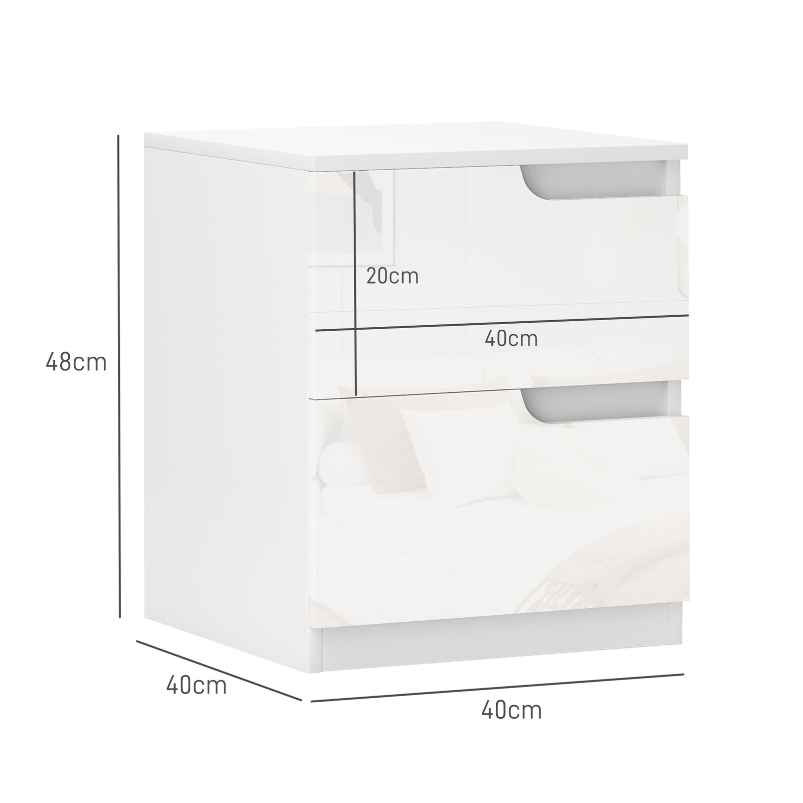 Modern Bedside Table with 2 Drawers for Bedroom, Living Room, White
