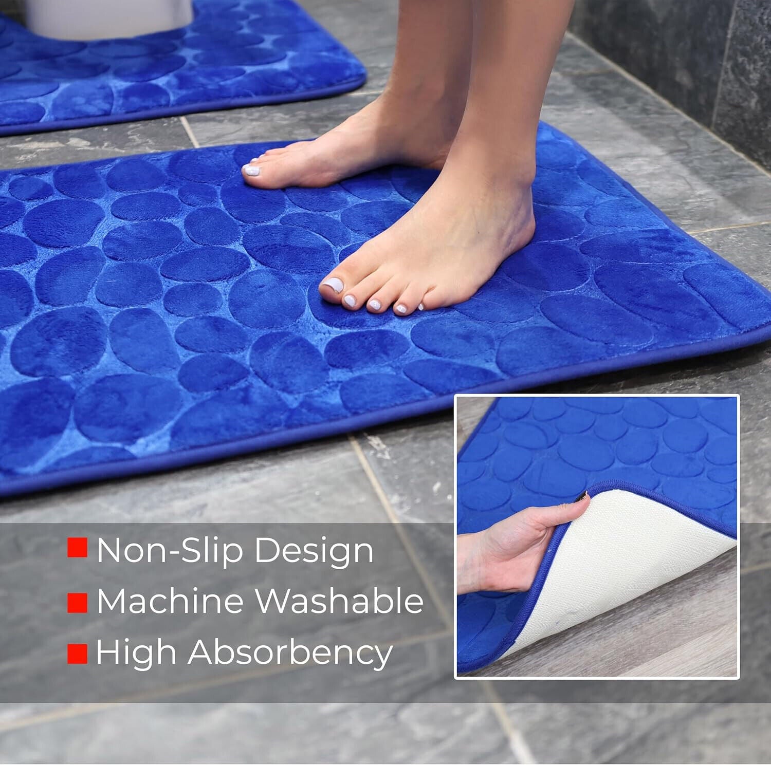 2 PCS Bathroom NON SLIP BATH MAT MEMORY FOAM ULTRA SOFT TOILET BATHROOM RUGS
