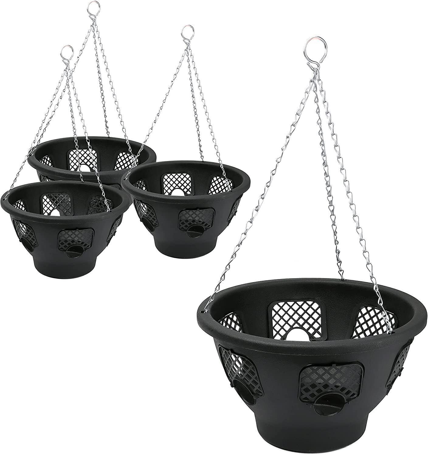 PLASTIC HANGING BASKETS for PLANTS FLOWERS GARDEN OUTDOOR HANGING BLACK 12 INCH