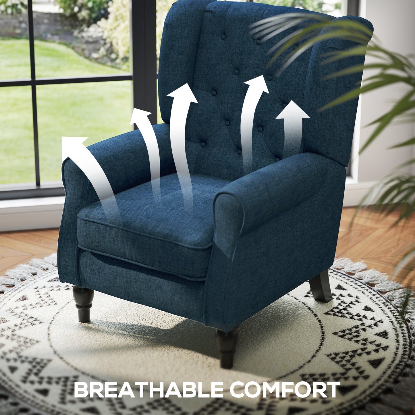 Retro Accent Chair Wingback Armchair with Wood Frame for Living Room
