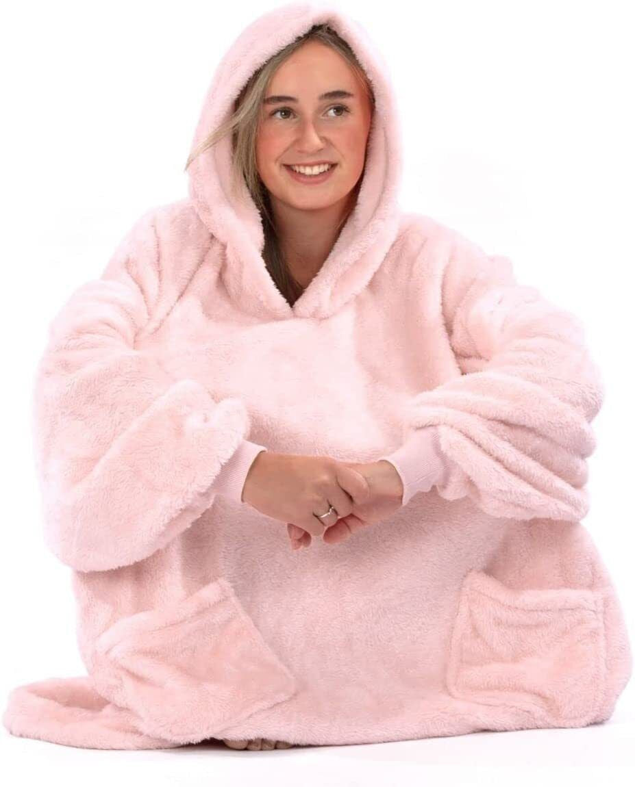 Snugrug Oversized Long Hooded Adult Sherpa Big Fleece Blanket Hoodie Sweatshirt