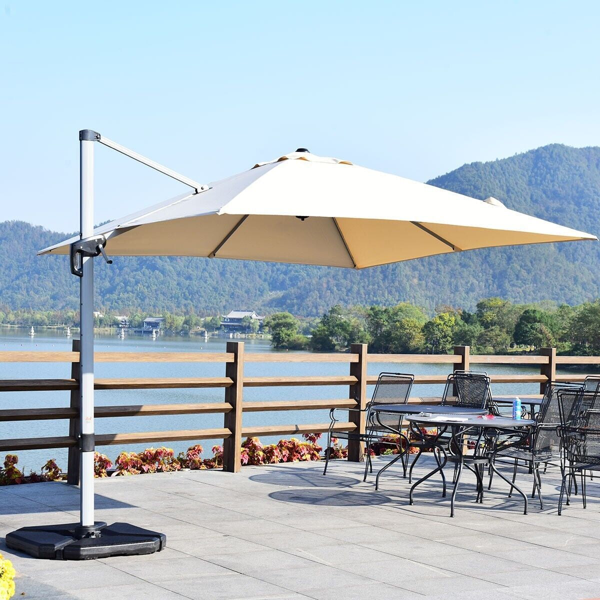 3M Cantilever Garden Parasol with Tilted Design and 360° Rotation