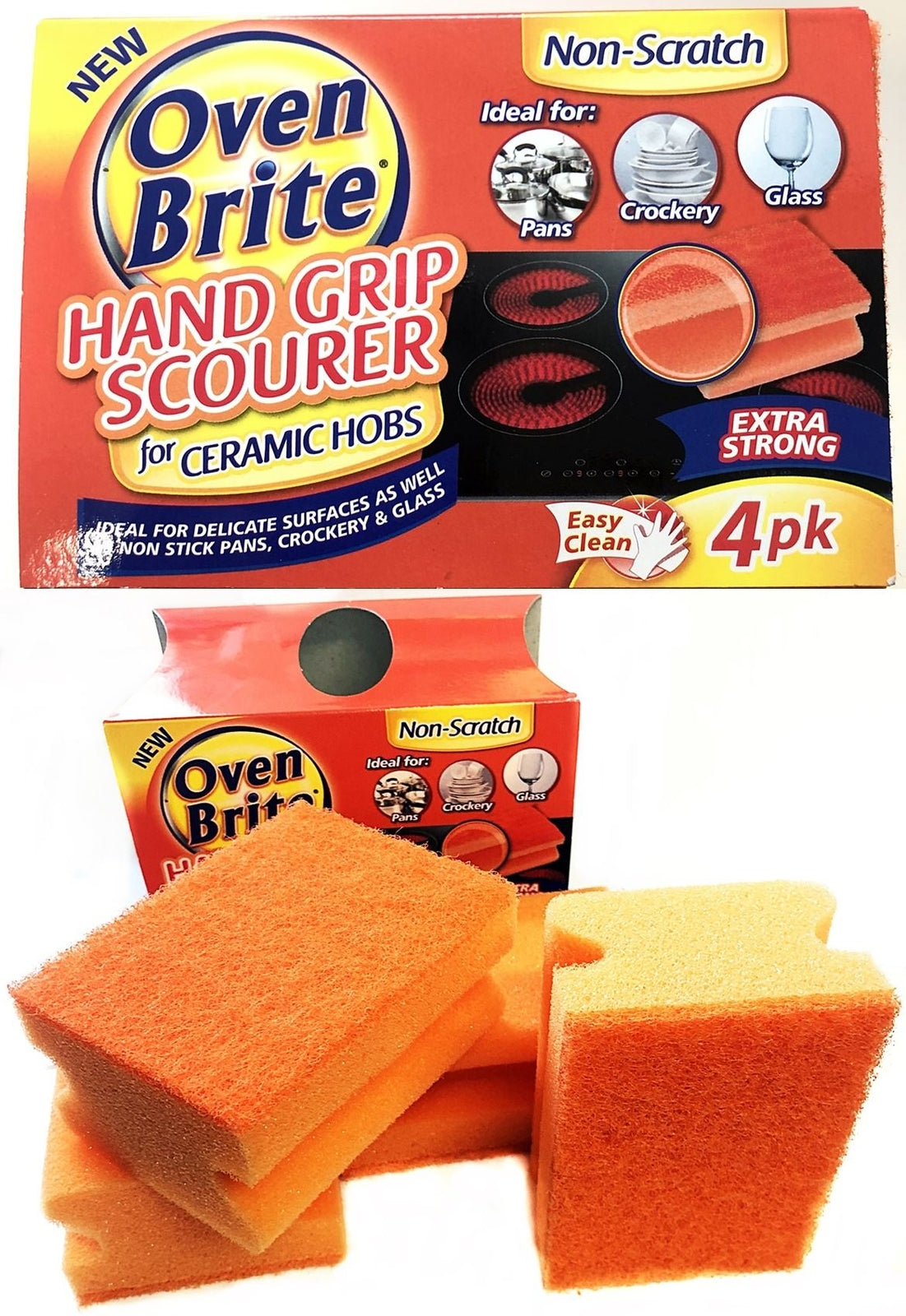 Oven Brite Hand Grip Scourer 4PK Non-Scratch Washing up Kitchen Cleaning