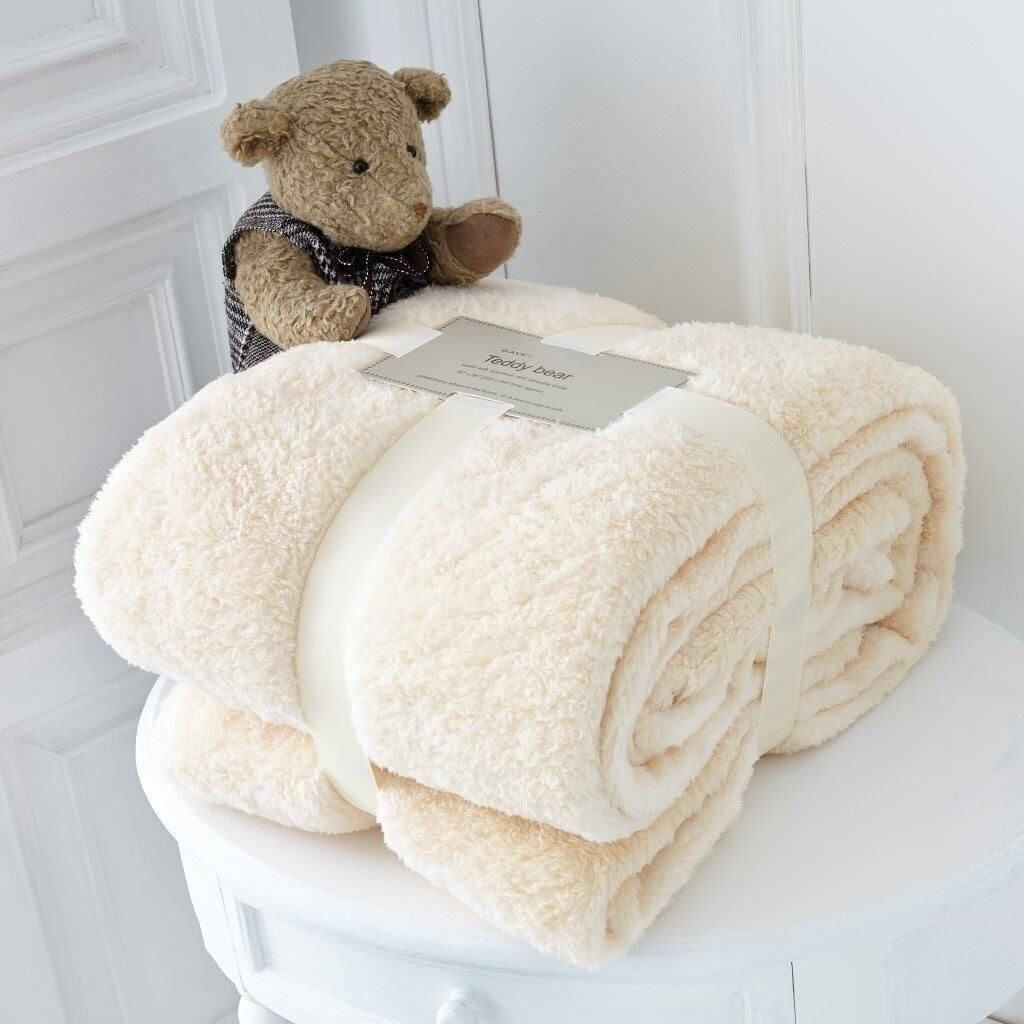 TEDDY BEAR FLEECE THROW over BED LARGE BEDSPREAD SOFT CUDDLY WARM SOFA BLANKET